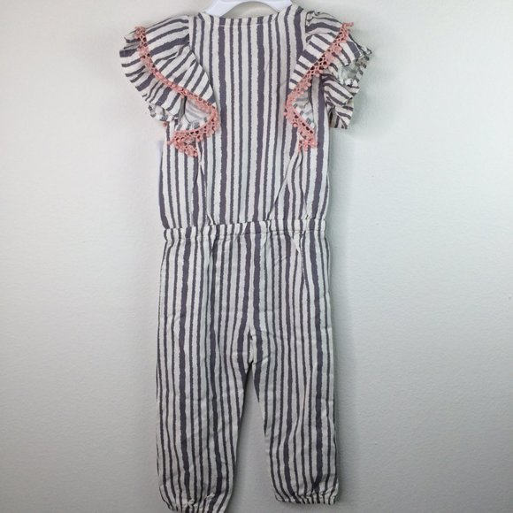 Jessica Simpson Baby Jumpsuit 18 Months Gray Pink Striped Ruffle Sleeve - Picture 7 of 9